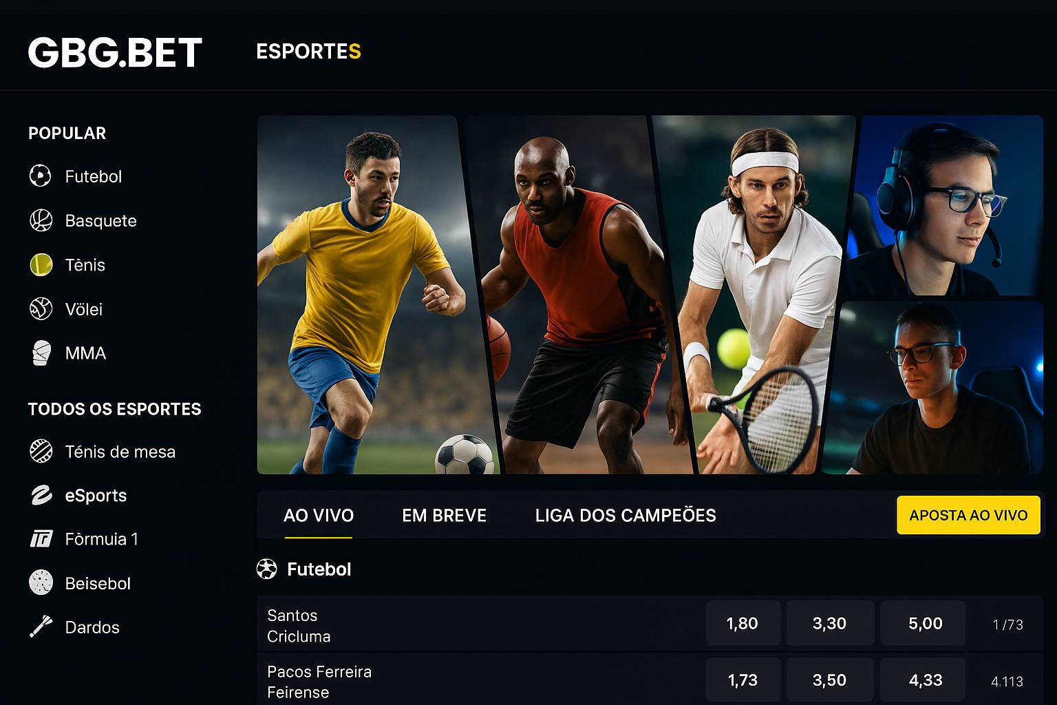 Aposte em apostas esportivas no cassino online GBG.BET