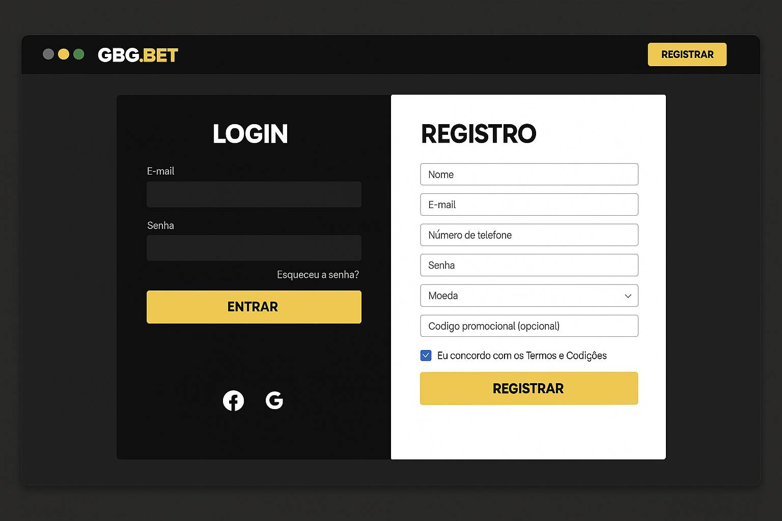 Não Perca tempo, o rRgistro na site GBG.BET